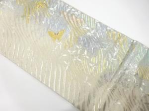 流水に蝶模様織り出し　袋帯